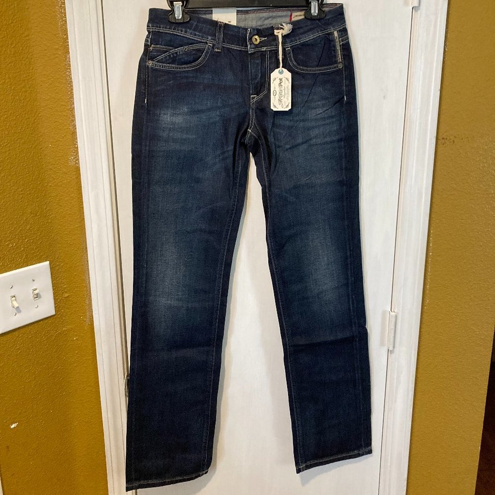 Meltin' Pot women's size 26 dark wash indigo relaxed fit stretch jeans 28x34